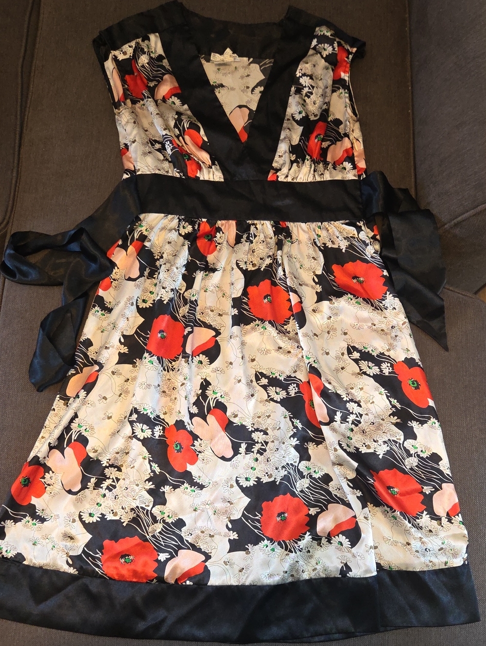 Forever 21 Black Trim Floral Dress with Cream & Green Accents